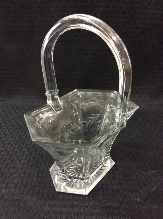 Heisey Etched Glass Handled Basket