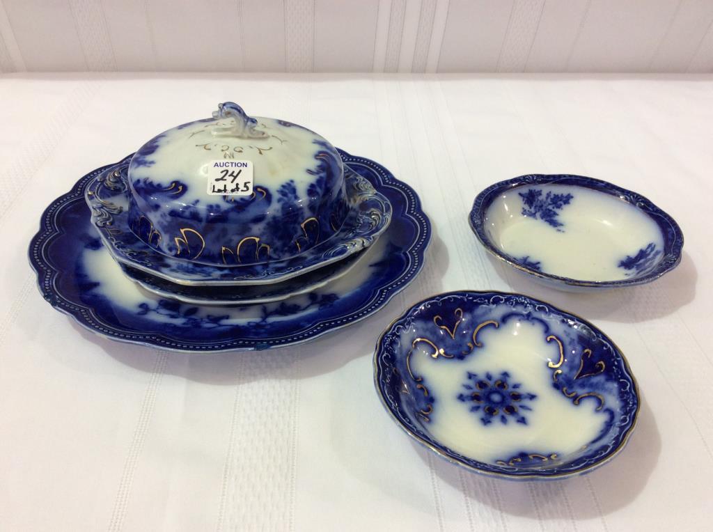 Lot of 5 Flo Blue Pieces Including 2-Sm. Bowls