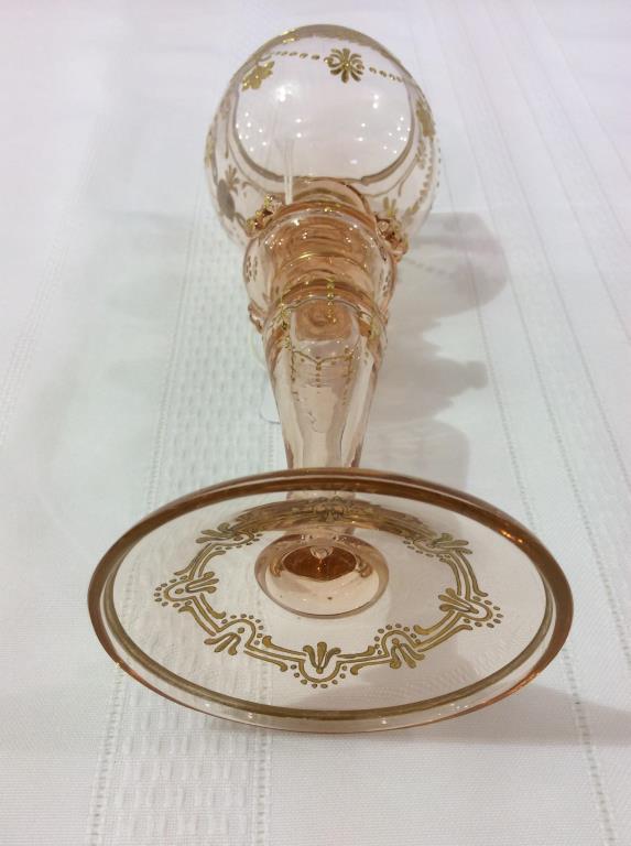 Pink Moser Gold Decorated Pedestal Goblet