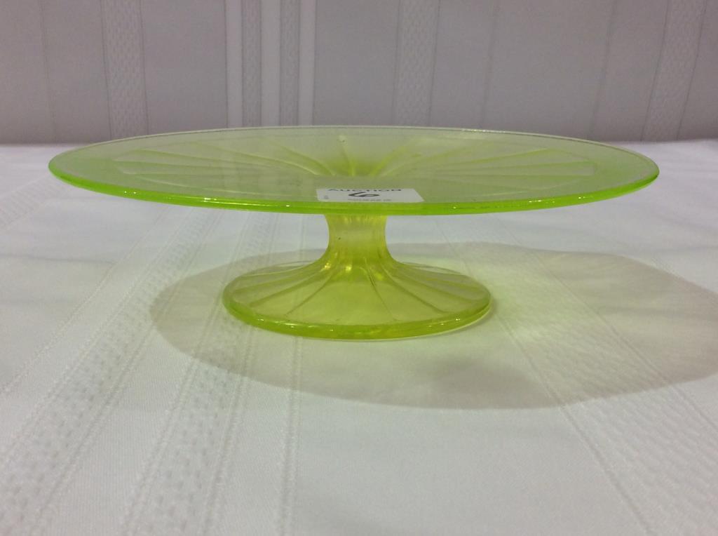 Vaseline Glass Round Pedestal Dish