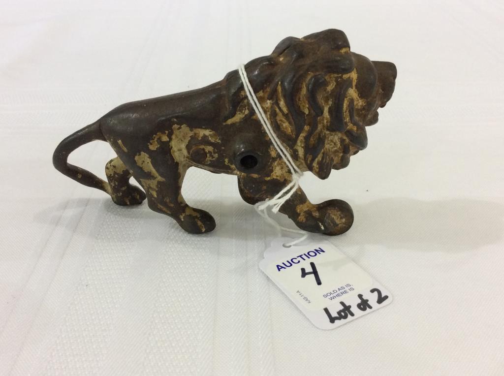 Lot of 2 Cast Iron Lions-Including One  Bank-