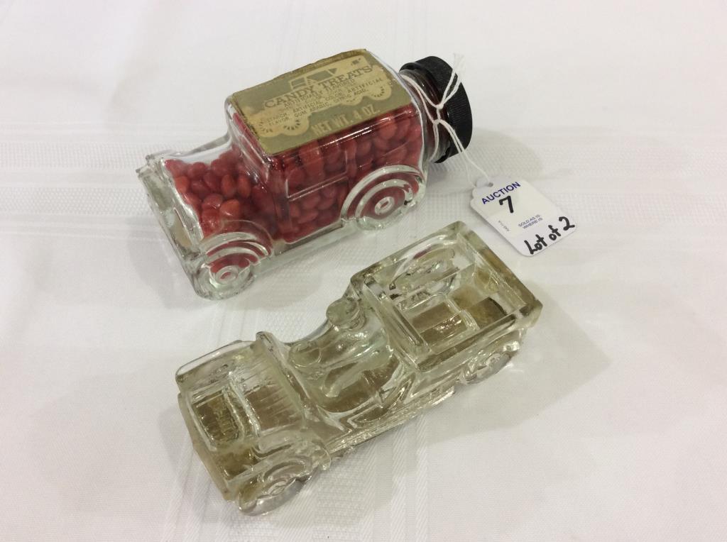 Lot of 2 Glass Car Design Candy Containers