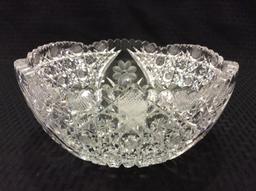Beautiful Cut Glass Bowl w/ Etched Flowers
