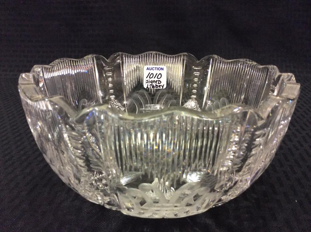 Signed Libbey (In Center of Bowl) Cut Glass Bowl