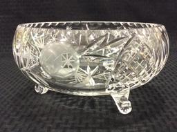 Three Footed Etched Glass Bowl