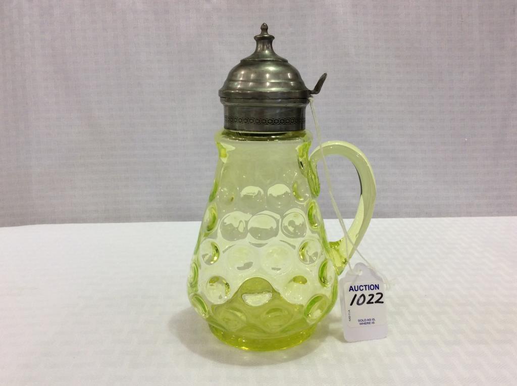 Vaseline Glass Syrup-1883 (7 Inches Tall)