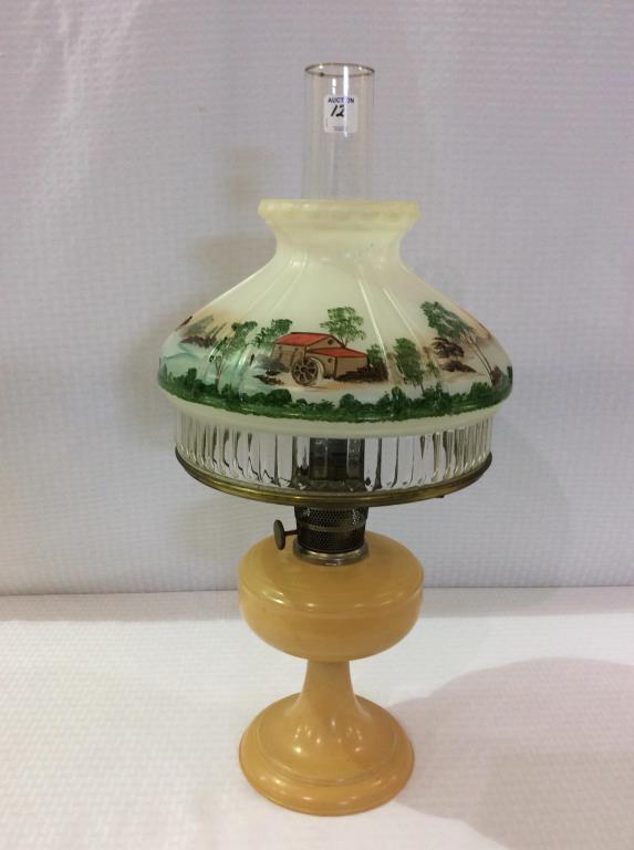 Aladdin Peach Color Kerosene Lamp w/ Chimney