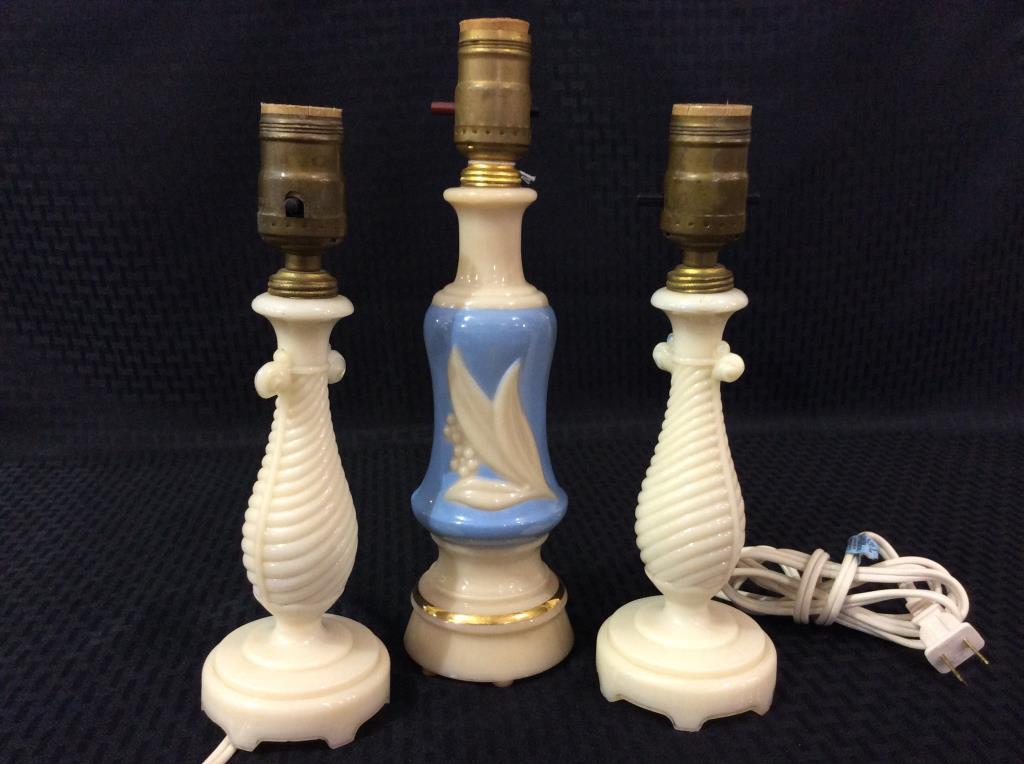 Lot of 3 Sm. Aladdin Alacite Electric Lamps