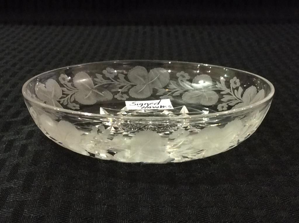 Lot of 2 Sm. Signed Cut Glass Dishes