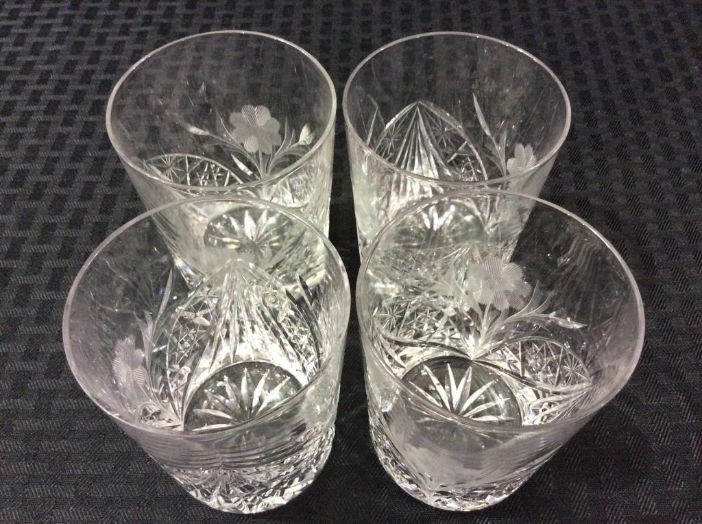 Cut Glass Floral Etched Pitcher & Tumber Set