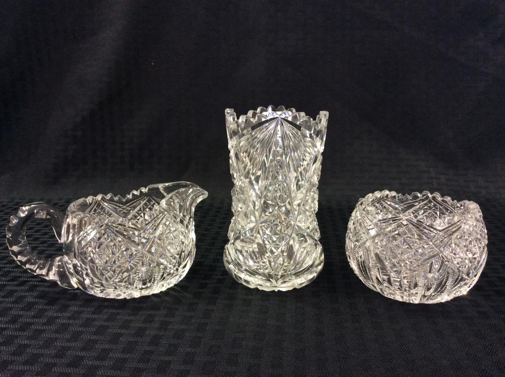 Lot of 3 Ornate Cut Glass Pieces Including