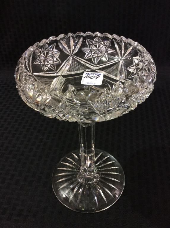 Tall Cut Glass Pedestal Compote Dish