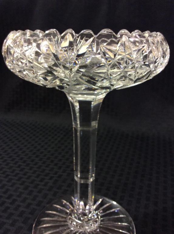 Tall Cut Glass Pedestal Compote Dish