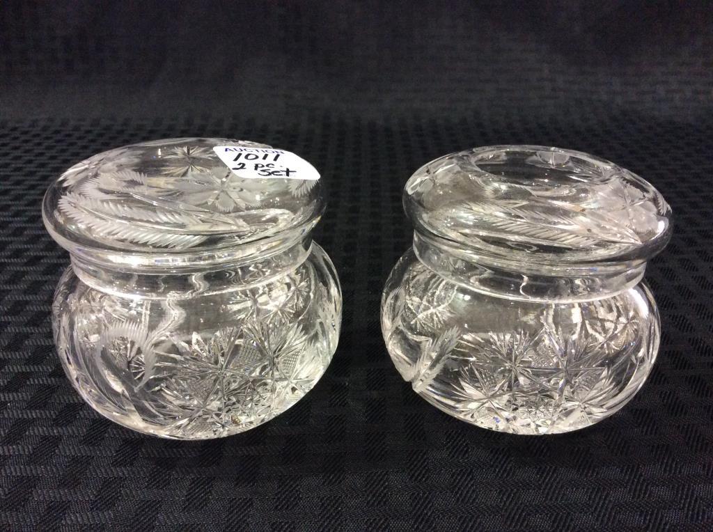 Lot of 2 Matching Cut Glass Dresser Pieces