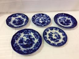 Lot of 5 Flo Blue Oriental Design Plates