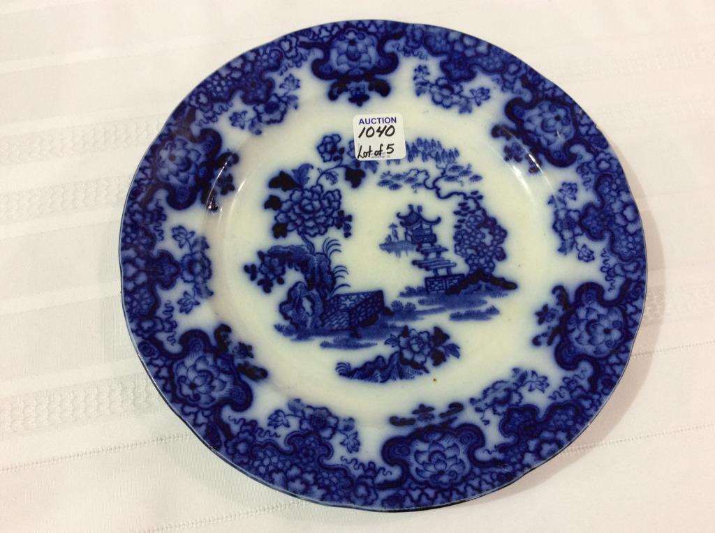 Lot of 5 Flo Blue Oriental Design Plates
