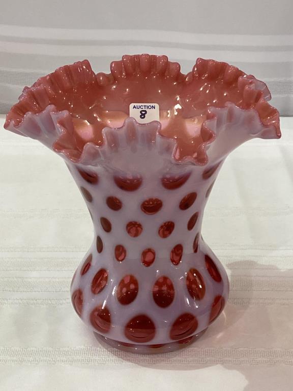 Beautiful Lg. Fenton Coin Dot Cranberry Ruffled