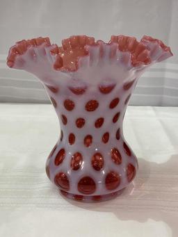 Beautiful Lg. Fenton Coin Dot Cranberry Ruffled