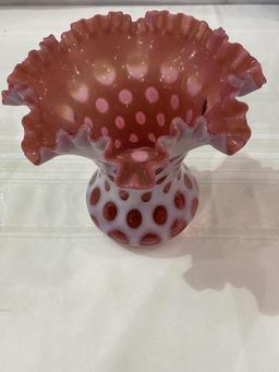 Beautiful Lg. Fenton Coin Dot Cranberry Ruffled