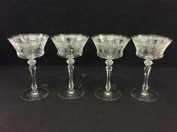 Lot of 7 Etched Stemware Pieces Including