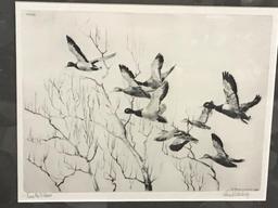 Lot of 2 Framed Reproduction Duck Etchings by