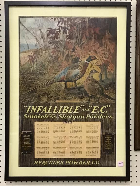 Framed Adv. Calendar w/ Pheasants by Hercules