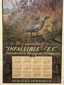 Framed Adv. Calendar w/ Pheasants by Hercules