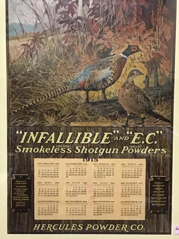 Framed Adv. Calendar w/ Pheasants by Hercules