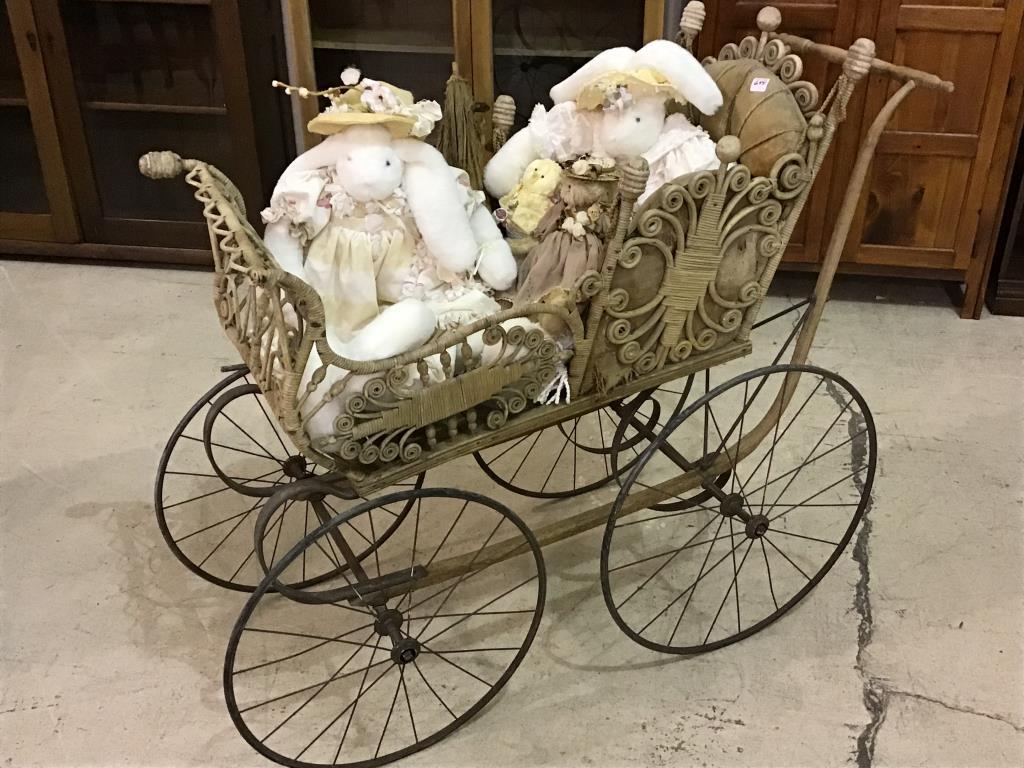 Very Lg. Ornate Wicker Baby Buggy