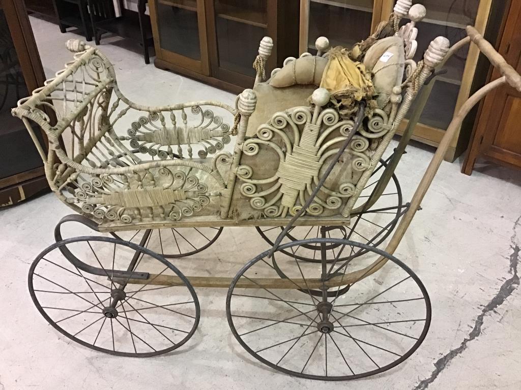 Very Lg. Ornate Wicker Baby Buggy