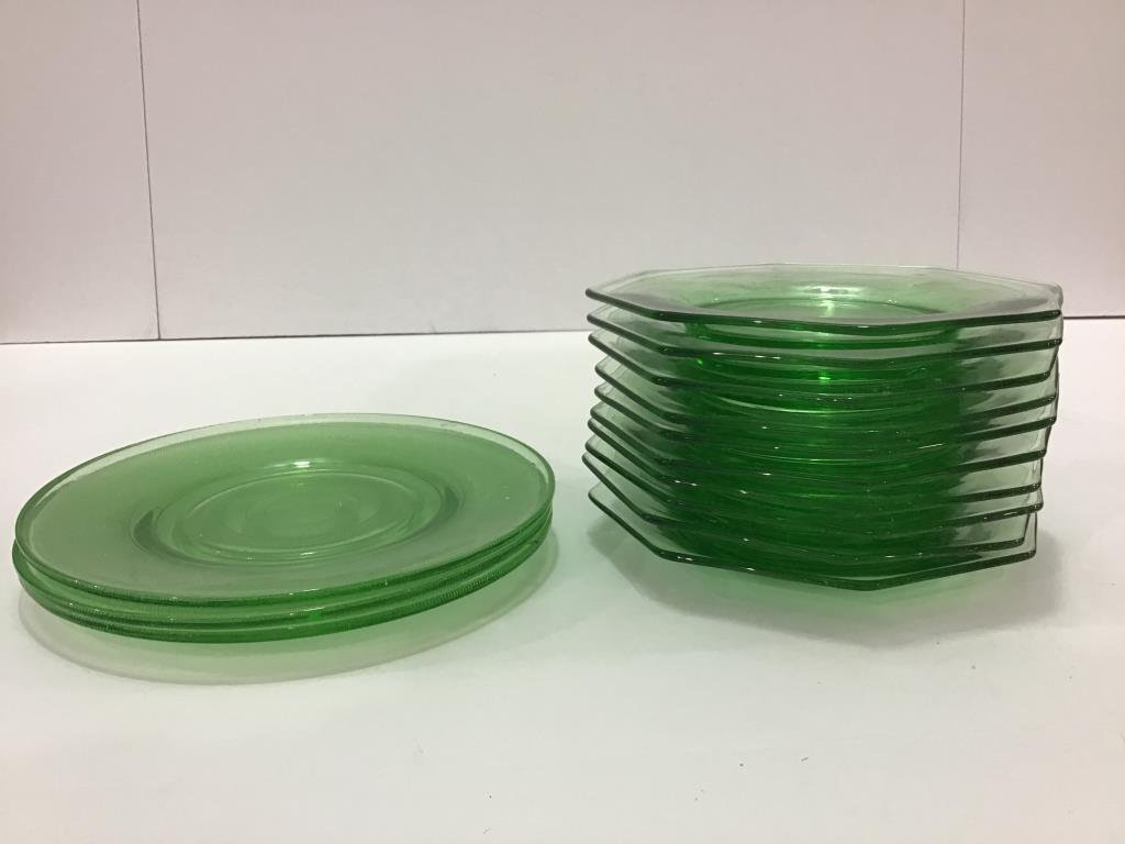 Group of Green Depression Glass Including Etched