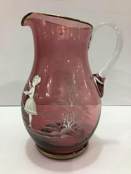 Cranberry Mary Gregory Glass Pitcher