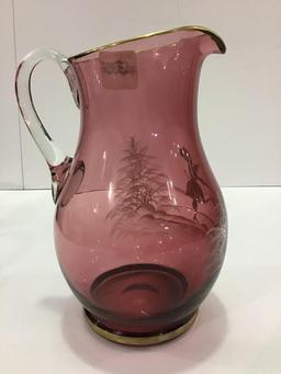 Cranberry Mary Gregory Glass Pitcher