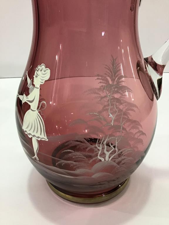 Cranberry Mary Gregory Glass Pitcher