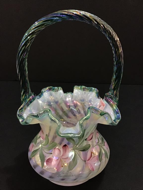 Fenton Floral Hand Painted Basket