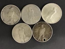 Collection of 17 Peace Silver Dollars