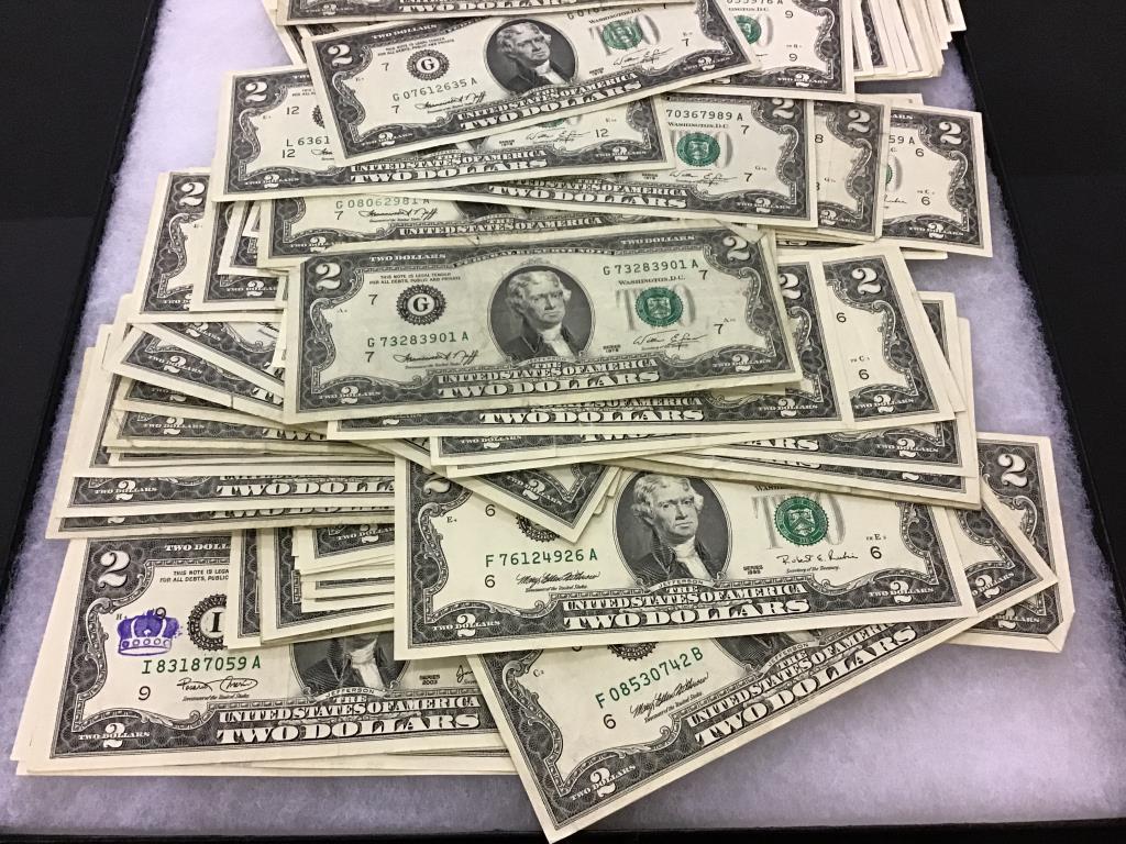 Collection of 130-2 Dollar Bills Including 4-Red