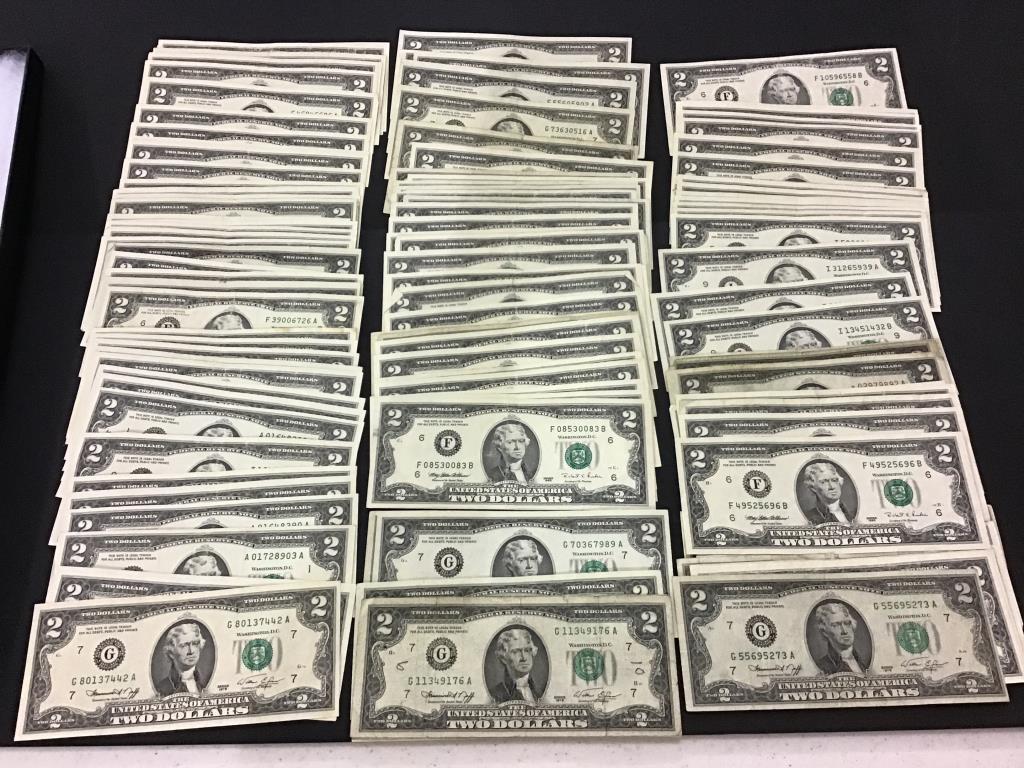 Collection of 130-2 Dollar Bills Including 4-Red