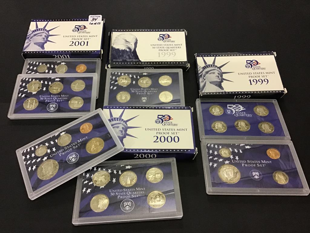 Group of 15-US Mint Proof Sets w/ Boxes Including