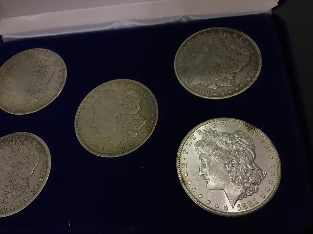 Morgan Silver Dollar Collection in Box-Total of 5