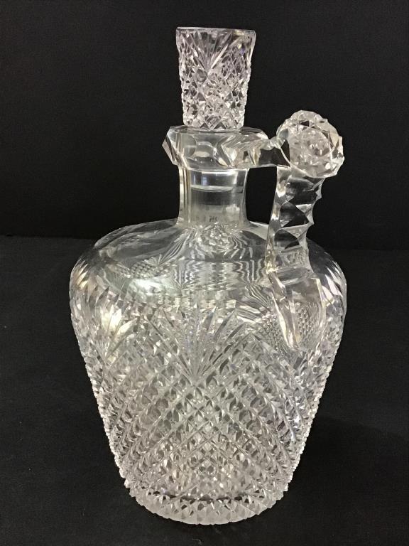 Heavy Cut Glass Decanter w/ Stopper