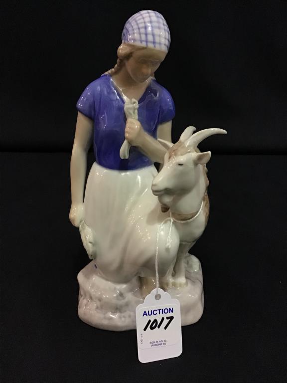 B&G Denmark Porcelain Figurine-Girl w/ Billy Goat