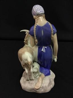 B&G Denmark Porcelain Figurine-Girl w/ Billy Goat
