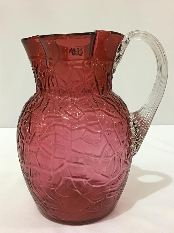 Cranberry Glass Pitcher (Approx. 9 Inches Tall)