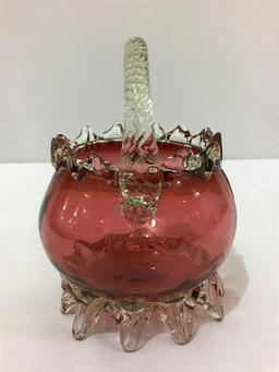 Dark Cranberry/Red Ornate Handled Basket