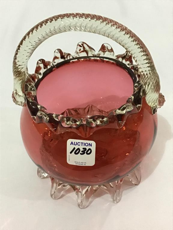 Dark Cranberry/Red Ornate Handled Basket