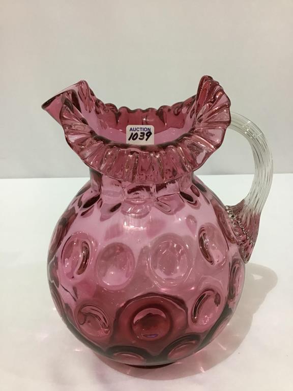 Cranberry Thumbprint Ruffled Edge Pitcher