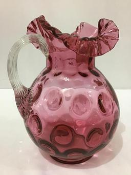 Cranberry Thumbprint Ruffled Edge Pitcher