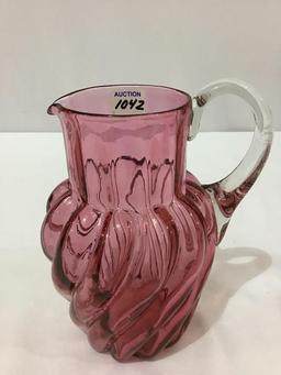 Cranberry Swirl Design Pitcher (8 Inches Tall)