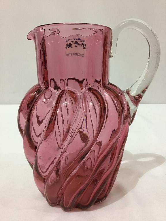 Cranberry Swirl Design Pitcher (8 Inches Tall)